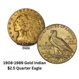 1908-1929 Gold Indian $2.5 Quarter Eagle
