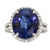 14kt Gold 11.16 ct Oval Sapphire & Diamond Ring