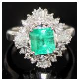Platinum 2.26 ct Emerald & Diamond Ring