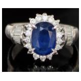 Platinum 2.10 ct Natural Sapphire & Diamond Ring