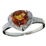 Trillion Cut Golden Citrine & Diamond Ring