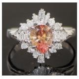 Platinum 1.61 ct Orange Sapphire & Diamond Ring