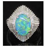 Platinum 4.28 ct Natural Opal & Diamond Necklace