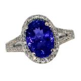 14k Gold 4.39 ct Oval Tanzanite & Diamond Ring