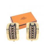 HERMES Navy & Gold Emaille Earrings