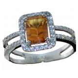 Radiant Cut Golden Citrine & Diamond Ring