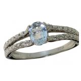 Oval Natural Blue Topaz & Diamond Ring