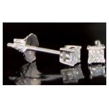 Natural 1/5 ct Princess Cut Diamond Stud Earrings
