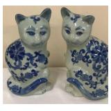 (2) Vintage Style Blueware Cats