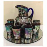 Amazing Cobalt Hand Painted Pitcher & 6 Glasses