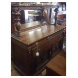 INCREDIBLE Oak Carved Buffet w/Mirror