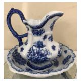 Blue & White Pitcher & Bowl
