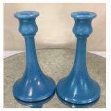 Mid Century Stretch Glass Candlesticks