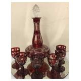 Bohemian Red Cut 7 pc Decanter Set