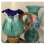 Pair Majolica & Portugal Pitchers