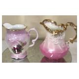Pair Pink Ironstone Pitchers
