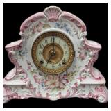 Dresden China Mantle Clock wï¿½ Key & Cathedral