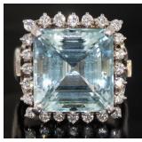 Platinum 15.85 ct Aquamarine & Diamond Ring