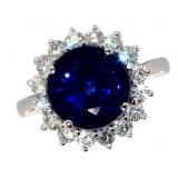 14k Gold 6.65 ct Round Sapphire & Diamond Ring