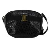 Ferragamo Vala Embossed Black Shoulder Bag