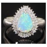 Platinum 1.07 ct Natural Opal & Diamond Ring