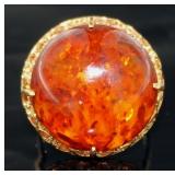 18kt Gold 10.50 ct Natural Amber & Diamond Ring