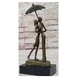 ORIGINAL BRONZE OF MAN & WOMAN UNDER UMBRELLA