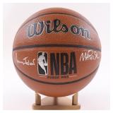Autographed West & Johnson Basketball w.Gold Stand