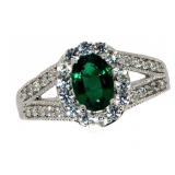 Elegant Oval Emerald & White Topaz Dinner ring