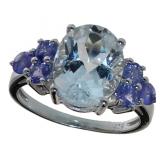 Oval 4.30 ct Aquamarine  & Tanzanite Ring