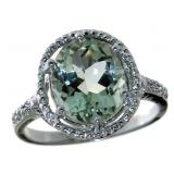 Oval 3.84 ct Natural Green Amethyst & Diamond Ring