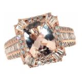 14k Gold 2.63 ct Cushion Morganite & Diamond Ring