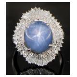 GIA Platinum 12.58 ct Star Sapphire & Diamond Ring