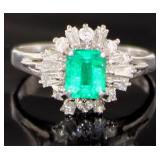 Platinum Natural Emerald & Diamond Ring