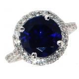 14k Gold 6.43 ct Round Sapphire & Diamond Ring