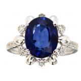 14kt Gold 4.79 ct Oval Sapphire & Diamond Ring