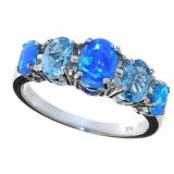 Elegant Australian Blue Opal & Swiss Topaz Ring