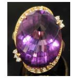 18kt Gold 29.96 ct Amethyst & Diamond Ring
