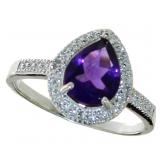 Pear Cut 2.24 ct Natural Amethyst & Diamond Ring