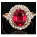 14kt Rose Gold 5.15 ct Oval Ruby & Diamond Ring