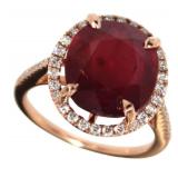 14kt Rose Gold 9.92 ct Oval Ruby & Diamond Ring