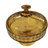 Etched Crystal Amber Candy Dish