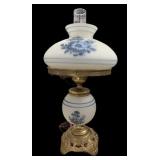 Hurricane Lamp wï¿½ Blue Flowers