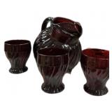 Ruby Ball Tilt Pitcher & (3)  Glasses