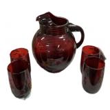 Ruby Ball Pitcher & 4 Glasses