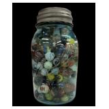 Quart Ball Blue Jar Full Marbles