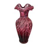 11 ï¿½ FENTON Ruffled Edge Spiral Cranberry Vase