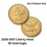 1838-1907 Liberty Head $5.00 Gold Eagle