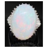 Platinum 12.90 ct Natural Opal & Diamond Ring