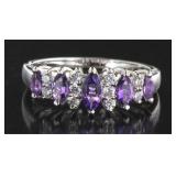 Genuine Amethyst & White Topaz Designer Ring